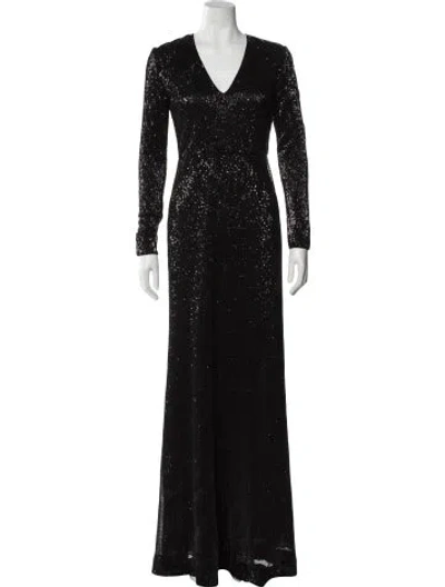 Pre-owned Ports 1961 V-neck Long Dress In Black