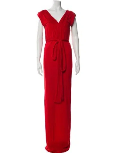 Pre-owned Ports 1961 V-neck Long Dress In Red