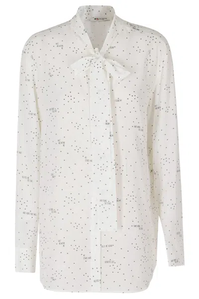 Ports 1961 White Star Print Scarf Detail Silk Shirt