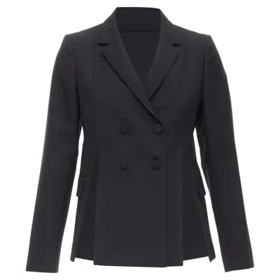 Ports 1961 Wool Silk Slit Front Shoulder Padded Blazer In Black