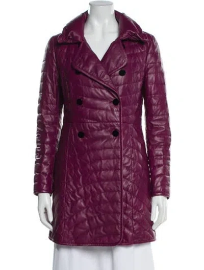 Pre-owned Ports International Lamb Leather Down Coat In Purple