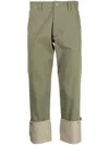 Ports V Contrast Turn-up Trousers In Green