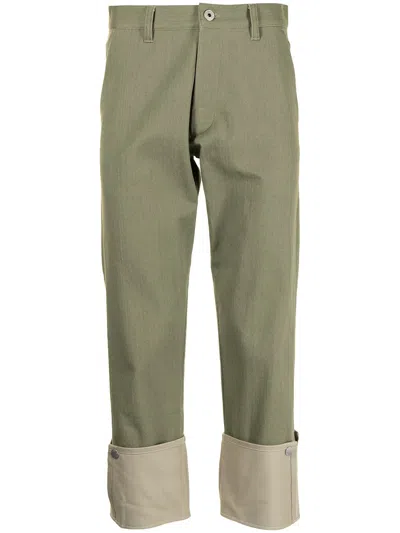 Ports V Contrast Turn-up Trousers In Green