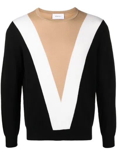 Ports V Pullover Mit Intarsienmuster In Black