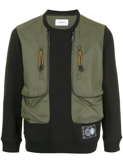 Ports V Layered Effect Crew Neck Sweatshirt In Green
