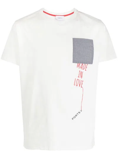 Ports V Kariertes T-shirt Mit Logo-stickerei In White