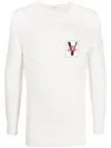 Ports V Logo-patch Long-sleeve Jumper In White