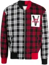 Ports V Mix-plaid Cotton Bomber Jacket In Black