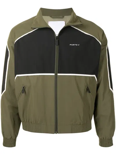 Ports V Panelled Logo Print Zipped Jacket In Green