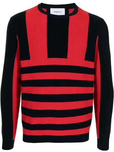 Ports V Stripe-print Knitted Jumper In Red