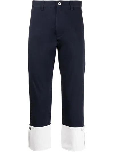 Ports V Turn-up Contrast Hem Chino Trousers In Blue