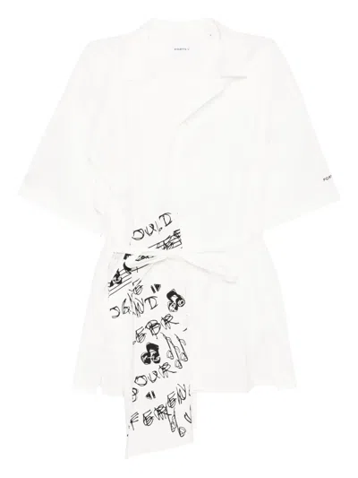Ports V Waist Tie Love Button Shirt In White