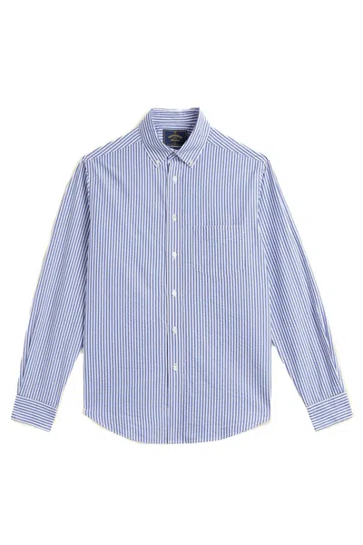 Portuguese Flannel Atlantico Seersucker Striped Casual Shirt In Blue