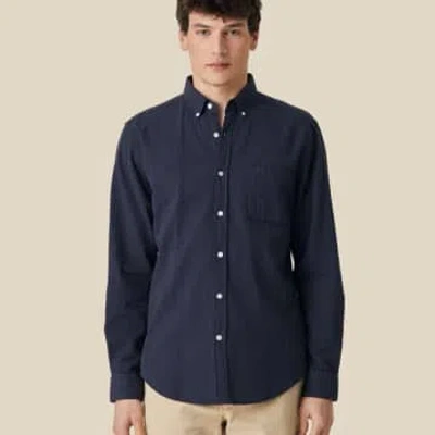 Portuguese Flannel Atlantico Slim-fit Button-down Collar Cotton-seersucker Shirt In Blue
