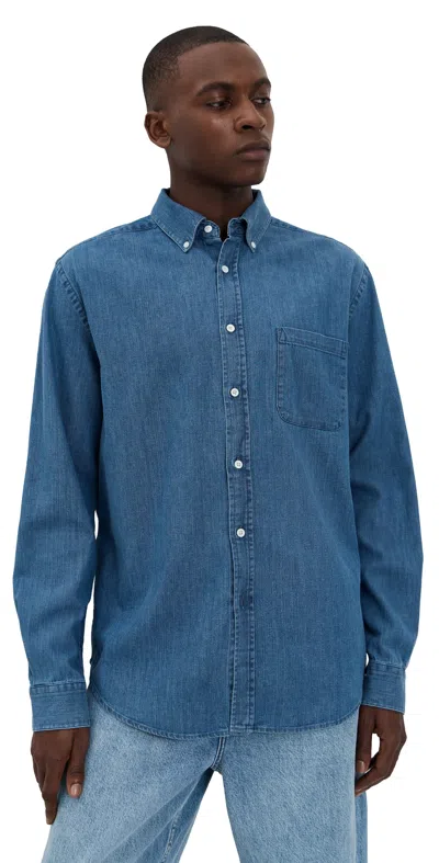 Portuguese Flannel Denim Button Down Shirt Blue