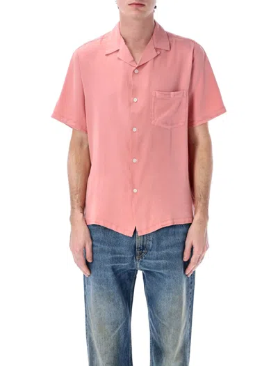 Portuguese Flannel Dogtown Bowling Shirt With Open Collar In Pink