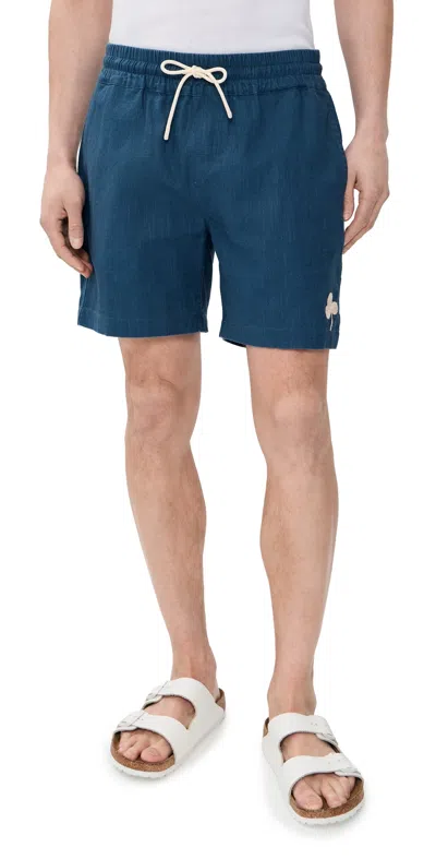 Portuguese Flannel Straight-leg Embroidered Ramie Drawstring Shorts In Neutral