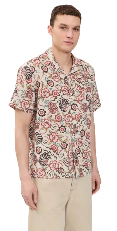 Portuguese Flannel Flowers Painting Camp Shirt Red/brown/raw/green/yellow In Multi