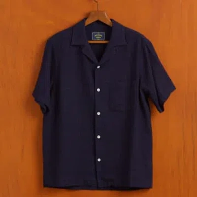 Portuguese Flannel Grain Cotton Short Sleeved Shirt Navy In Blue