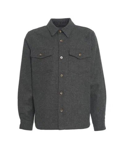 Portuguese Flannel Grey Flannel Overshirt With Classic Collar In Gray
