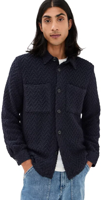 Portuguese Flannel Herringbone Tweed Overshirt In Blue