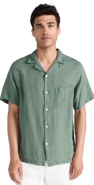 Portuguese Flannel Linen Camp Collar Shirt Dry Green