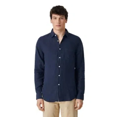 Portuguese Flannel Linen Long Sleeve Shirt Navy In Blue