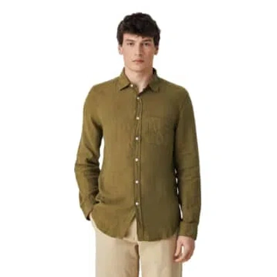 Portuguese Flannel Linen Long Sleeve Shirt Olive In Green