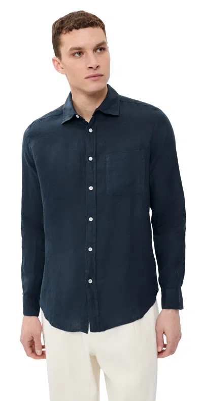 Portuguese Flannel Linen Shirt Navy In Blue