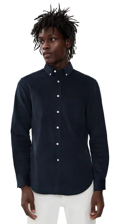 Portuguese Flannel Lobo 2.0 Corduroy Button Down Shirt Navy In Blue