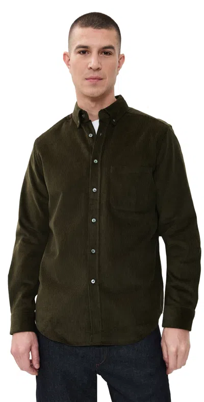 Portuguese Flannel Lobo 2.0 Button-down Collar Cotton-corduroy Shirt In Green