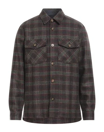 Portuguese Flannel Man Shirt Brown Size Xl Virgin Wool In Gray
