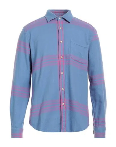 Portuguese Flannel Man Shirt Lilac Size M Cotton In Blue