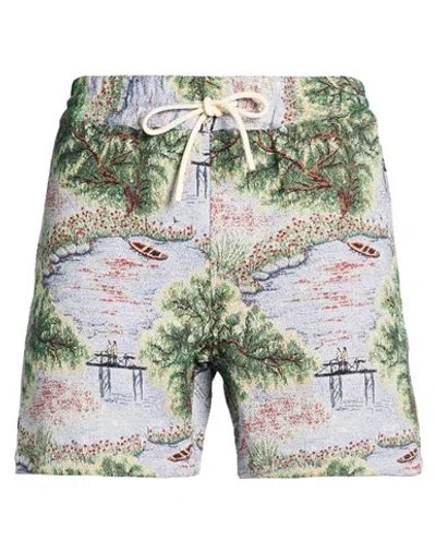 Portuguese Flannel Man Shorts & Bermuda Shorts Green Size Xl Polyester, Cotton, Elastane In Multi