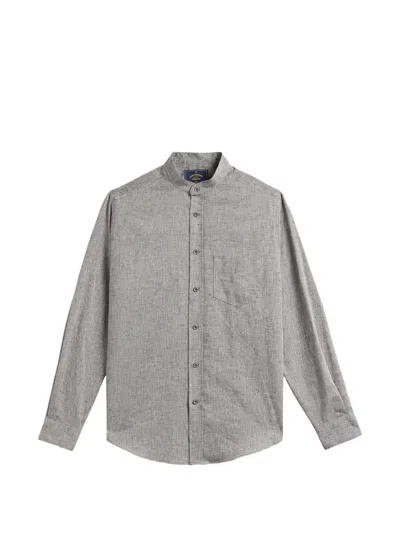 Portuguese Flannel Marvin Stripe-pattern Mandarin-collar Shirt In Gray