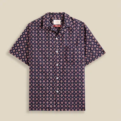 Portuguese Flannel Men's Dice Short Sleeve Cotton Shirt In Navy In Blue