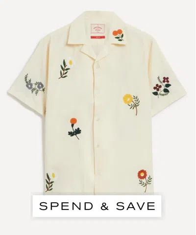 Portuguese Flannel Mens Embroidery Flowers Convertible Collar Cotton Shirt