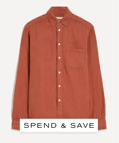 Portuguese Flannel Mens Linen Terracotta Long-sleeve Shirt