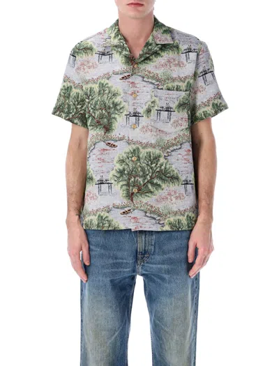 Portuguese Flannel Park Tapestry Bowling Shirt With Print In Grey