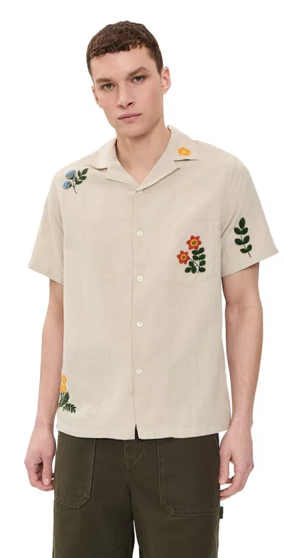 Portuguese Flannel Spring Embroidery Camp Shirt Raw In Neutral