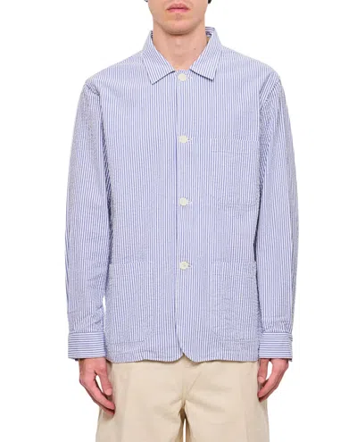 Portuguese Flannel Striped Shirt With Patch Pockets And Button Closure In Blue