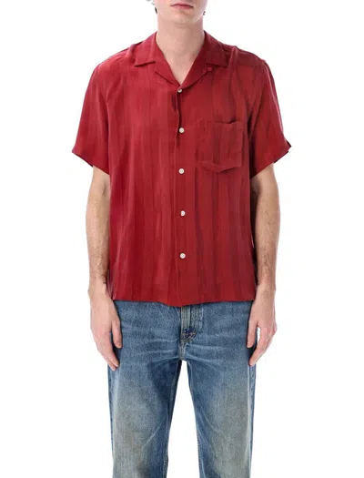 Portuguese Flannel Stripes Bowling Shirt In Red