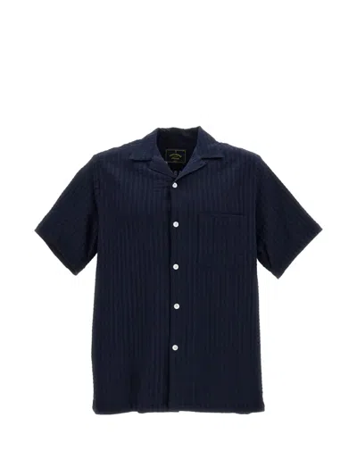 Portuguese Flannel Textured-finish Short-sleeve Shirt In Blue