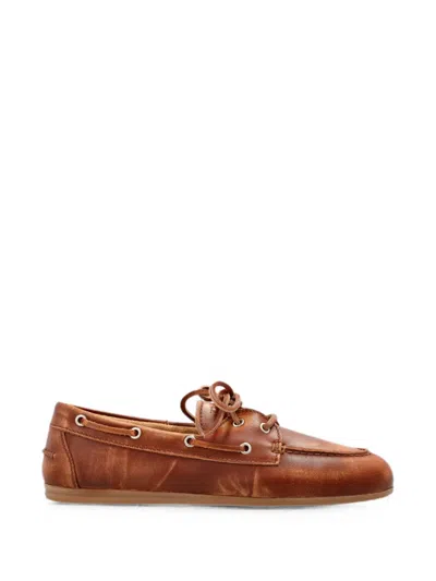 Posa Brushed Leather Boat Shoes In Brown