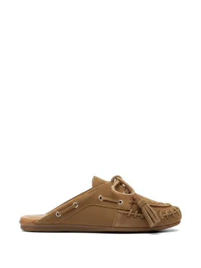 Posa Leather Fringed Boat Loafers In Brown