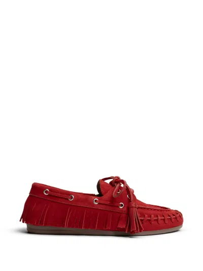 Posa Fringe-trim Tassel Loafers In Red