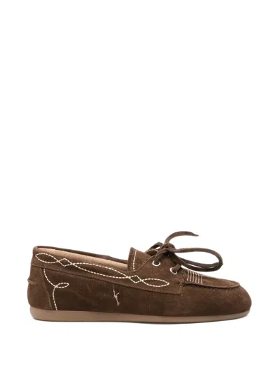 Posa Lace-up Contrast-stitch Loafers In Brown