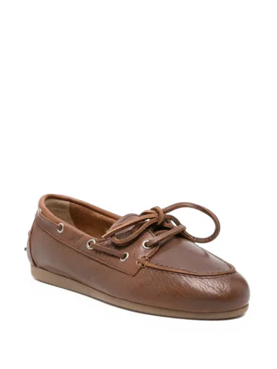 Posa Lace-up Leather Boat Shoes In Animal Print