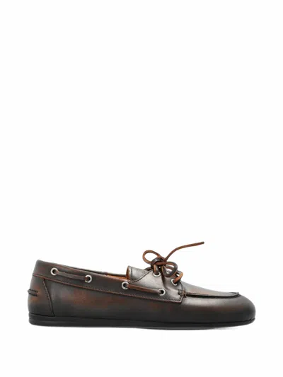 Posa Lace-up Leather Boat Shoes In Brown