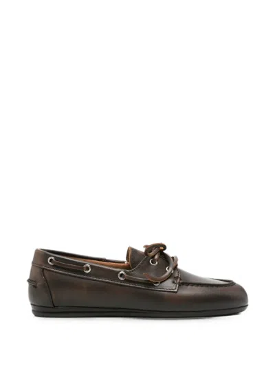 Posa Lace-up Leather Loafers In Brown